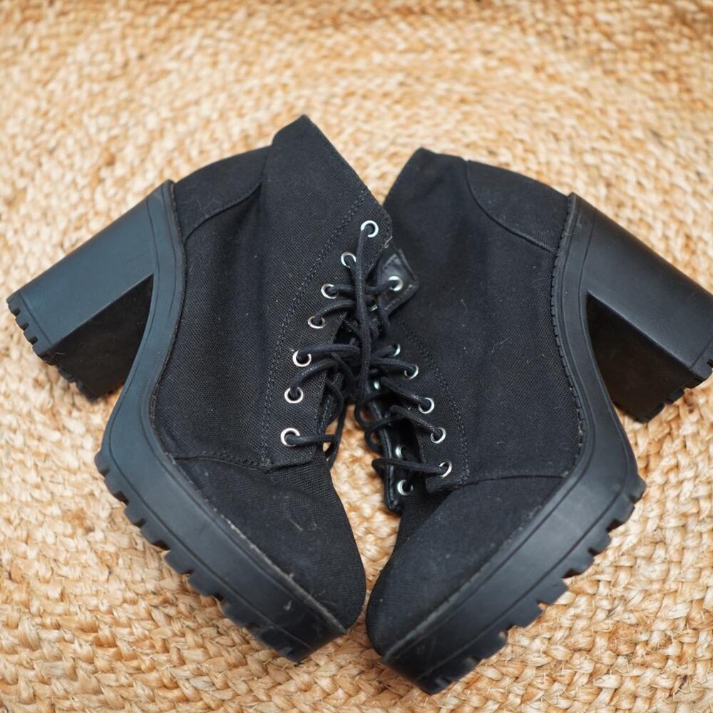 Divided Black Platform Combat Boots US 8.5